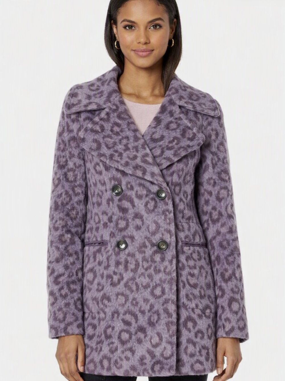 Kate Spade Purple Leopard-Print Double-Breasted Coat